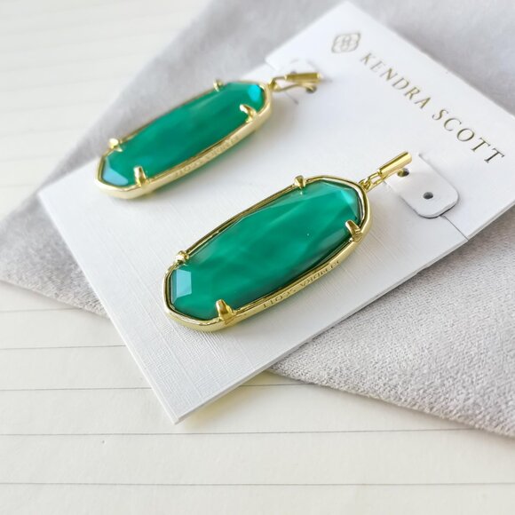 Faceted Elle Gold Jade Green Illusion Drop Earrings - Kendra Scott - Picture 2 of 3